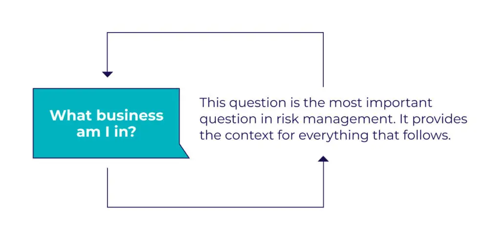 Figure 2: establishing context and relevance, the question 'what business am I in?' as the anchor for risk management